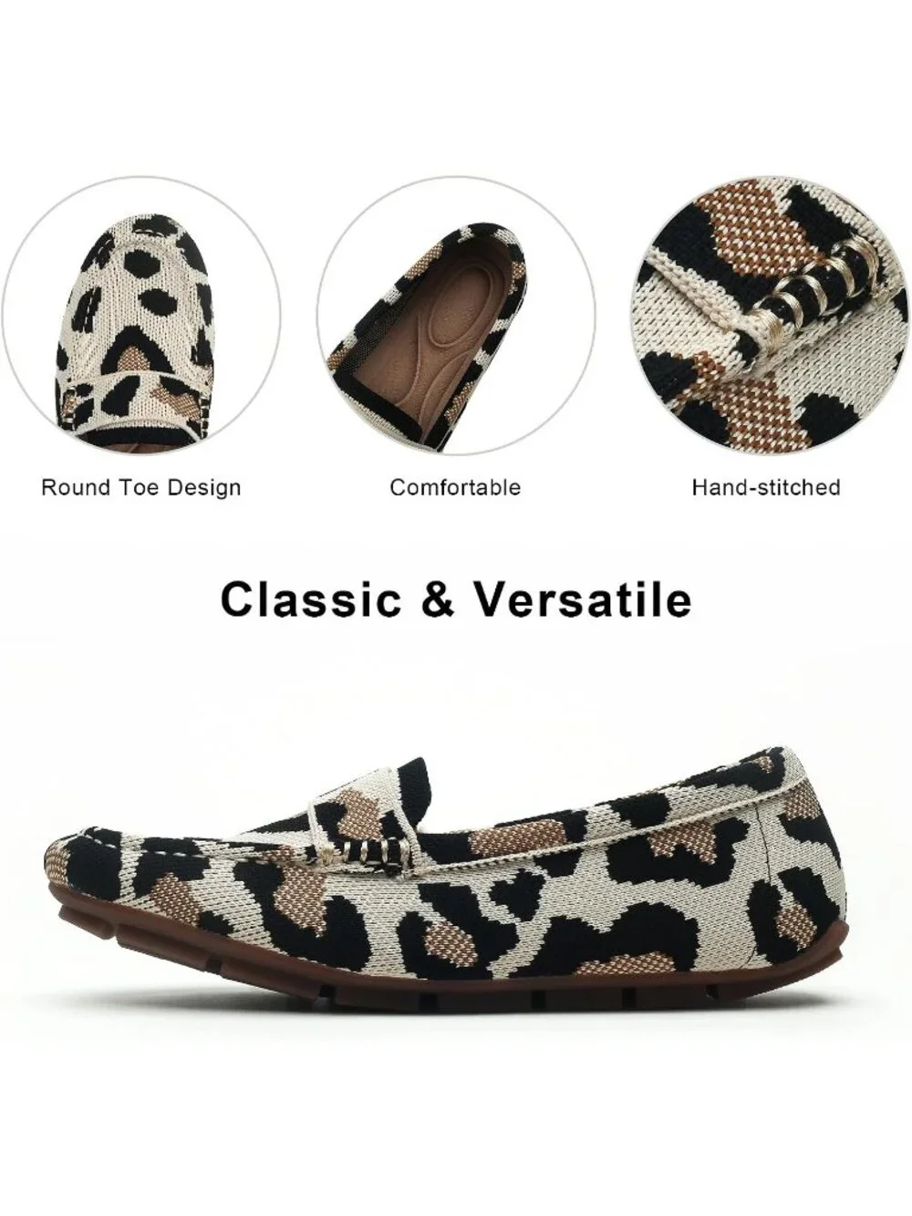 🆕Women's Khaki Leopard Mesh fabric Loafer Shoes Comfortable Casual Flat Shoes